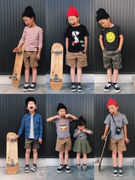 「MYSTERY RANCH（ミステリーランチ）のアイテム（バッグ）」を使った、kikkiさん（キッズ・120cm）の夏コーディネート