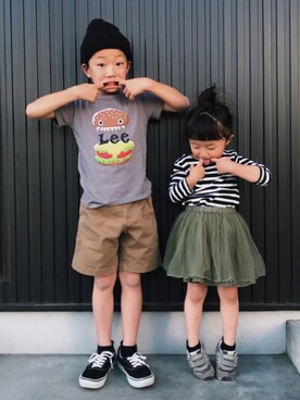 「Lee（リー）のアイテム（Tシャツ/カットソー）」を使った、kikkiさん（キッズ・120cm）の夏コーディネート