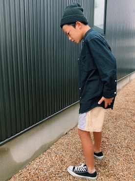 「CONVERSE（コンバース）のCONVERSE コンバース オール スター オックス / ALL STAR OX(BLACK) 32160321（スニーカー）」を使った、kikkiさん（キッズ・146cm）の夏コーディネート