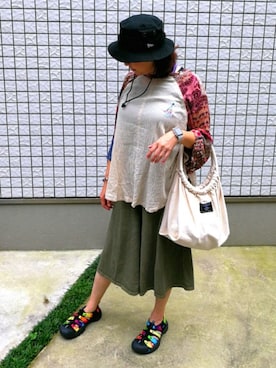 「go slow caravan（ゴースローキャラバン）のアイテム（タンクトップ）」を使った、1020mayuさん（レディース・165cm）の夏コーディネート