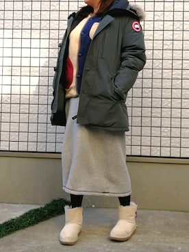 「go slow caravan（ゴースローキャラバン）のアイテム（ノーカラージャケット）」を使った、1020mayuさん（レディース・165cm）の冬コーディネート