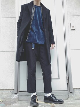 「ベロア」｜「アイテム（ライダースジャケット）」を使った、とっきーさん（メンズ・170cm）の冬コーディネート