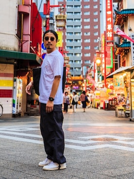 「アイテム（トートバッグ）」を使った、YOSHIWOさん（メンズ・171cm）の夏コーディネート