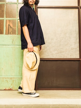 「UNIQLO（ユニクロ）のクルーネックT（半袖）（Tシャツ/カットソー）」を使った、YOSHIWOさん（メンズ・171cm）の夏コーディネート