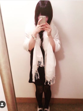 「黒ワンピ」｜「アイテム（スリッポン）」を使った、きみみchan♡さん（レディース・152cm）の冬コーディネート