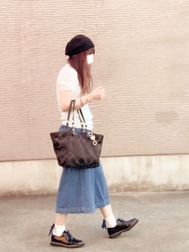 「COACH」｜「アイテム（ハンチング/ベレー帽）」を使った、きみみchan♡さん（レディース・153cm）の夏コーディネート