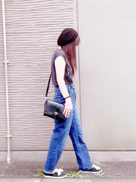 「ハイウエストストレートジーンズ」｜「アイテム（帽子）」を使った、きみみchan♡さん（レディース・152cm）の秋コーディネート