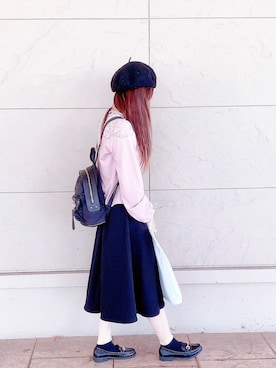 「ボウタイ」｜「アイテム（ハンチング/ベレー帽）」を使った、きみみchan♡さん（レディース・152cm）の秋コーディネート