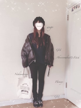 「ビットローファー」｜「アイテム（ダウンジャケット/コート）」を使った、きみみchan♡さん（レディース・152cm）の冬コーディネート