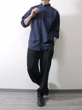 「INTER FACTORY（インターファクトリー）のファッションインフルエンサー てん × INTER FACTORY - チャイナボタンスタンドカラーシャツ -（シャツ/ブラウス、ブルー系）」を使った、kota.さん（メンズ・182cm）の春コーディネート