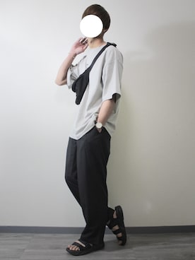 「remer（リメール）の"remer"loose logo TEE/ "remer"ルーズロゴT（Tシャツ/カットソー、グレー系）」を使った、kota.さん（メンズ・182cm）の夏コーディネート