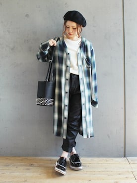 「RNA（アールエヌエー）のD1413 チェック ノーカラーワンピース（ワンピース）」を使った、ミッツ☆さん（レディース・155cm）の夏コーディネート