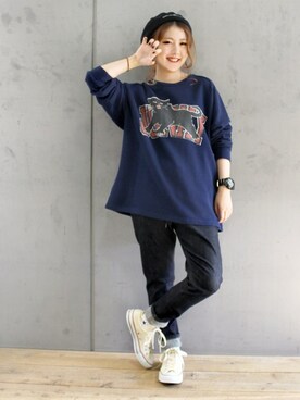 「ネコ」｜「アイテム（ハンチング/ベレー帽）」を使った、ミッツ☆さん（レディース・155cm）の秋コーディネート