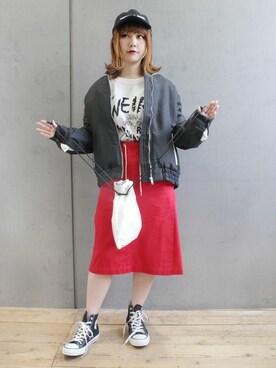 「RNA（アールエヌエー）のアイテム（ブルゾン）」を使った、ミッツ☆さん（レディース・155cm）の春コーディネート