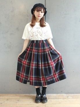 「ウエストイン」｜「アイテム（ハンチング/ベレー帽）」を使った、ミッツ☆さん（レディース・155cm）の夏コーディネート
