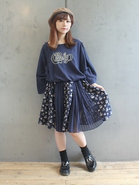 「プリーツ」｜「アイテム（ハンチング/ベレー帽）」を使った、ミッツ☆さん（レディース・155cm）の夏コーディネート