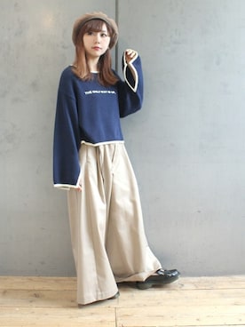 「ロゴニット」｜「アイテム（ハンチング/ベレー帽）」を使った、ミッツ☆さん（レディース・155cm）の秋コーディネート