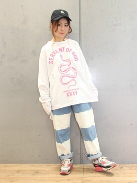 「ブリーチデニム」｜「アイテム（キャップ）」を使った、ミッツ☆さん（レディース・155cm）の冬コーディネート