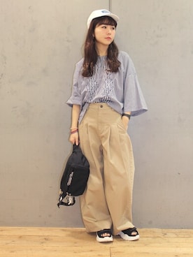 「ウエストイン」｜「アイテム（帽子）」を使った、ミッツ☆さん（レディース・155cm）の夏コーディネート