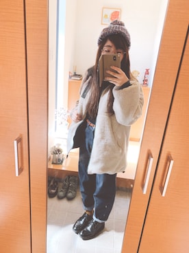 「UNIQLO（ユニクロ）のエクストラファインメリノリブタートルネックセーター（長袖）（ニット/セーター）」を使った、ponさん（レディース・155cm）の冬コーディネート