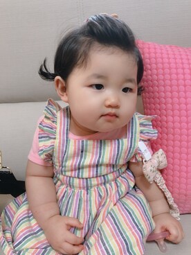 「アイテム（ドレス、ピンク系）」を使った、Kuo Sammiさん（キッズ・70cm）の秋コーディネート