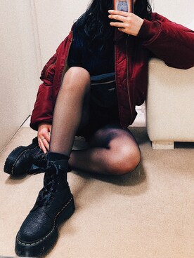「SLY（スライ）のアイテム（MA-1）」を使った、おSANPOさん（レディース・166cm）の冬コーディネート