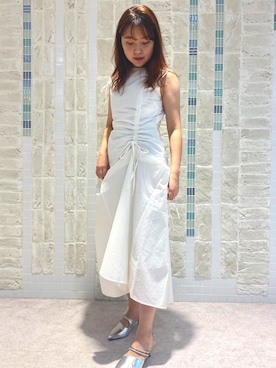 「REDYAZEL（レディアゼル）のギャザー変形ワンピース（ワンピース、ホワイト系）」を使った、k a n aさん（レディース・154cm）の秋コーディネート