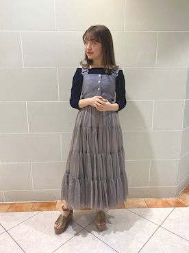 「REDYAZEL（レディアゼル）のデザインオーガンティアードワンピース（ワンピース、グレー系）」を使った、k a n aさん（レディース・154cm）の秋コーディネート