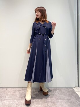 「REDYAZEL（レディアゼル）のトレンチプリーツワンピース（ワンピース、ブルー系）」を使った、k a n aさん（レディース・154cm）の秋コーディネート