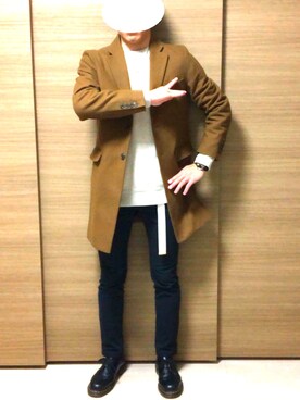 「417 EDIFICE（フォーワンセブンエディフィス）のアイテム（チェスターコート）」を使った、KaYさん（メンズ・170cm）の冬コーディネート