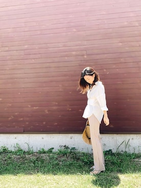 「リブスリットストレートパンツ」｜YUKIさん（レディース・153cm）の夏コーディネート