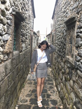 「Abercrombie&Fitch（アバークロンビーアンドフィッチ）のアイテム（スタジャン）」を使った、wnさん（レディース・168cm）の夏コーディネート