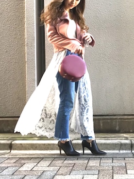 「アイテム（ライダースジャケット）」を使った、arisa__eclinさん（レディース・158cm）の春コーディネート