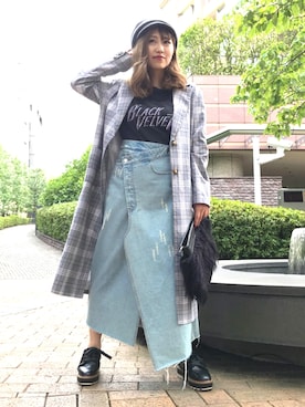 「アイテム（デニムスカート）」を使った、arisa__eclinさん（レディース・158cm）の夏コーディネート