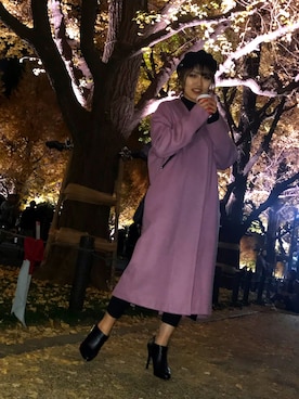 「ピンクコート」｜「アイテム（その他アウター）」を使った、arisa__eclinさん（レディース・158cm）の冬コーディネート