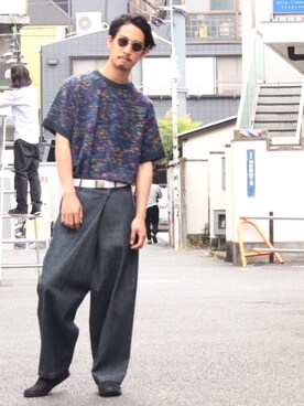 「MANEBU（マネブ）のアイテム（スニーカー）」を使った、うっちゃんさん（メンズ・178cm）の夏コーディネート