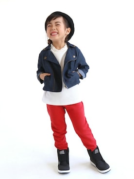 「アイテム（ライダースジャケット）」を使った、ever closetさん（キッズ・104cm）の秋コーディネート