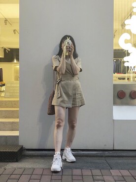「GOGOSING（ゴゴシング）のアイテム（オールインワン・サロペット）」を使った、ㅋㄴ さん（レディース・155cm）の夏コーディネート