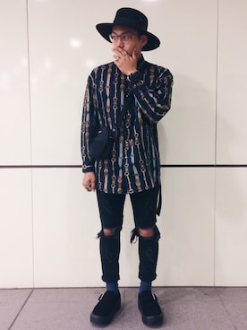 「Slightly Numb（スライトリーナム）のアイテム（帽子）」を使った、陳冠年さん（メンズ・167cm）の春コーディネート