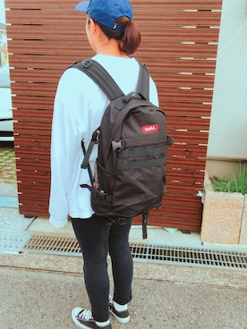 「X-girl（エックスガール）のBOX LOGO ADVENTURE BACKPACK（バックパック/リュック、ブラック系）」を使った、けいさん（レディース・164cm）の秋コーディネート