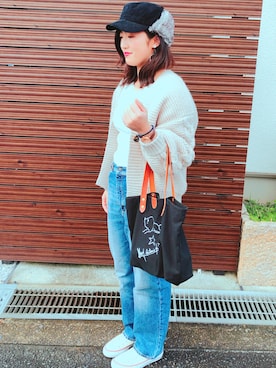 「IL BISONTE（イルビゾンテ）のＩＬ　ＢＩＳＯＮＴＥ（トートバッグ、ブラック系）」を使った、けいさん（レディース・164cm）の冬コーディネート