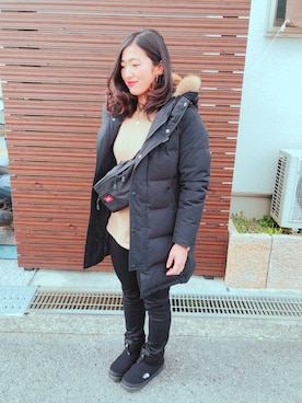 「ワッフル」｜「アイテム（ダウンジャケット/コート）」を使った、けいさん（レディース・164cm）の冬コーディネート