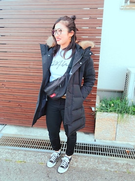 「DANTON（ダントン）の【DANTON(ダントン)】ロングダウンコート（ダウンジャケット/コート、ブラック系）」を使った、けいさん（レディース・164cm）の春コーディネート