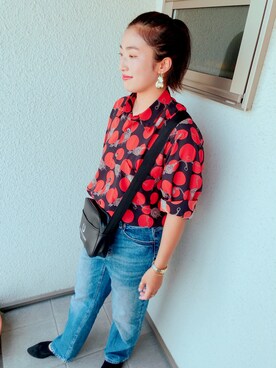 「FRED PERRY（フレッドペリー）のアイテム（ショルダーバッグ、ブラック系）」を使った、けいさん（レディース・164cm）の夏コーディネート