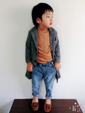 「息子」｜「アイテム（モカシン/デッキシューズ）」を使った、yuuuuuiさん（キッズ・100cm）の冬コーディネート