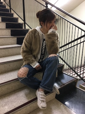 「SpRay（スプレイ）のアイテム（ノーカラージャケット）」を使った、SpRay札幌ＰＡＲＣＯさん（レディース・165cm）の冬コーディネート