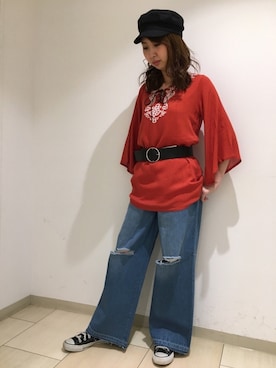 「SpRay（スプレイ）のアイテム（チュニック）」を使った、SpRay札幌ＰＡＲＣＯさん（レディース・160cm）の春コーディネート