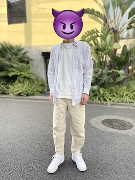 「UNIQLO（ユニクロ）のクルーネックT（半袖）（Tシャツ/カットソー）」を使った、黒猫🐈‍⬛さん（メンズ・176cm）の春コーディネート