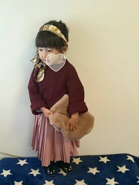 「アイテム（福袋/福箱、レッド系）」を使った、hinacoccoさん（キッズ・80cm）の冬コーディネート