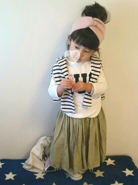 「アイテム（福袋/福箱、ブラック系）」を使った、hinacoccoさん（キッズ・90cm）の春コーディネート